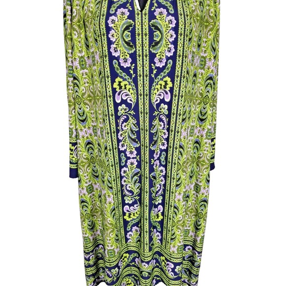 LONDON TIMES 3/4 Peek a Boo Sleeve Shift Dress 16W Keyhole Neckline Retro Green - Picture 3 of 12